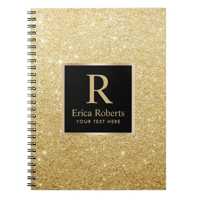 Monogram Gold Initial Modern Faux Gold Glitter Notebook (Front)
