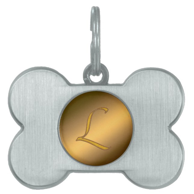 Monogram Gold L Pet ID Tag (Front)