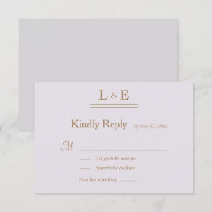 Monogram Gold Lilac Grey Ampersand Wedding RSVP Invitation