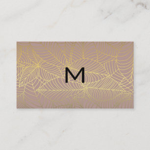 Monogram Gold Lines Leaves Pattern Business Card