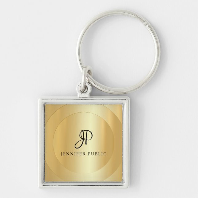 Monogram Gold Look Add Your Name Elegant Modern Key Ring (Front)