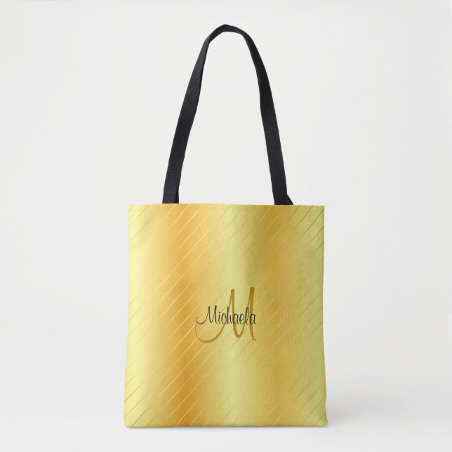 Monogram Gold Look Elegant Modern Template Tote Bag (Front)