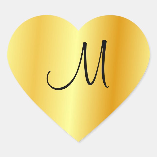 Monogram Gold Look Modern Elegant Template Heart Sticker (Front)
