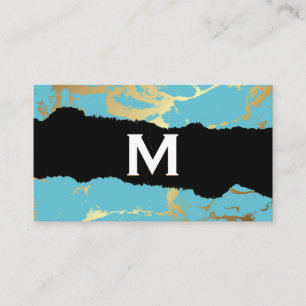 Monogram Gold Marble Teal Business Card
