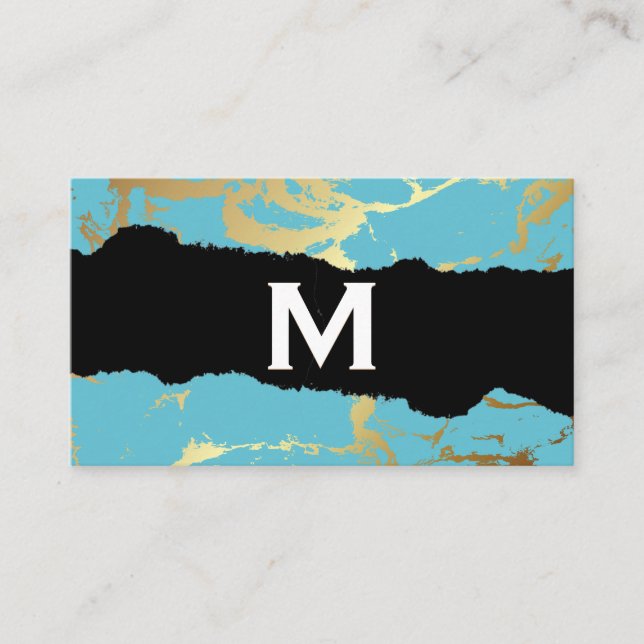 Monogram | Gold Marble Teal Business Card (Front)