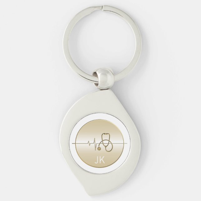Monogram Gold Medical Stethoscope Heartbeat Key Ring (Front)