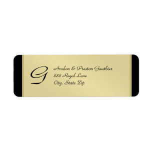 Monogram Gold Metal Black Wedding Address Label