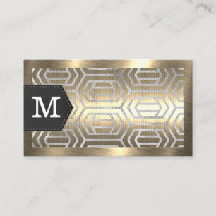 Monogram   Gold Metal   Glitter Foil Geometric Business Card