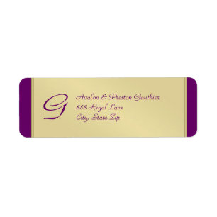 Monogram Gold Metal Plum Wedding Address Label