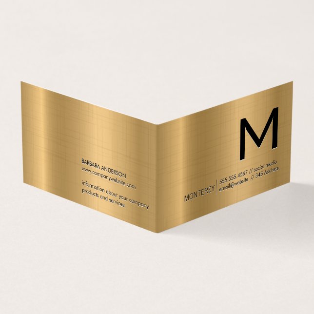 Monogram | Gold Metallic Background Business Card (Outside)