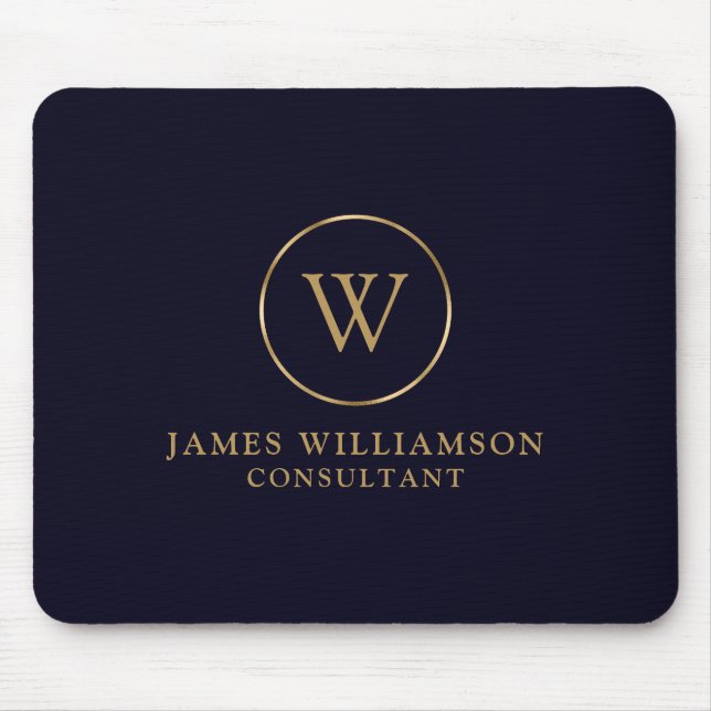 Monogram Gold Navy Business Mouse Mat (Front)