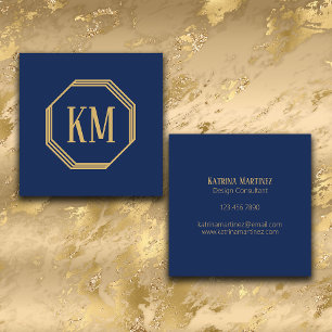 Monogram Gold Navy Modern Minimalist Chic Square Business Card