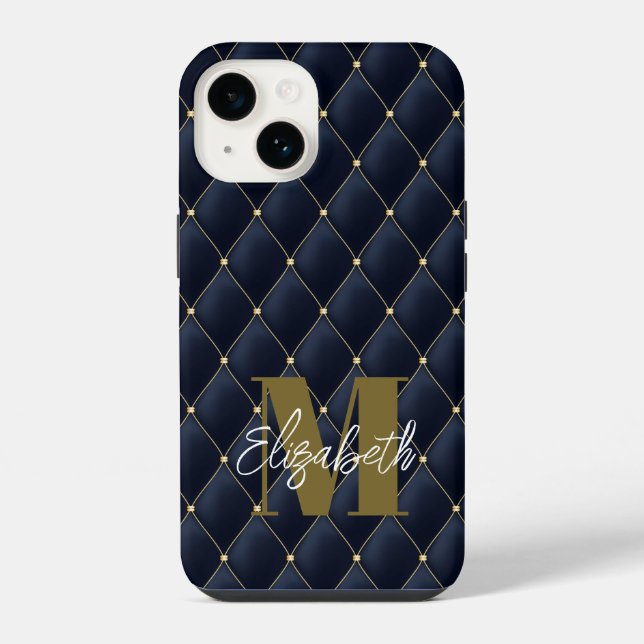 Monogram Gold Navy Pattern iPhone Case (Back)