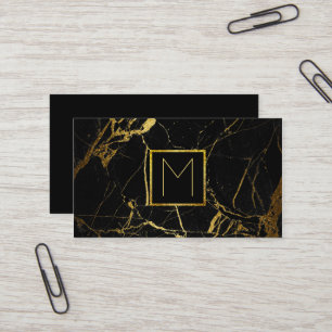 monogram gold on black marble business card
