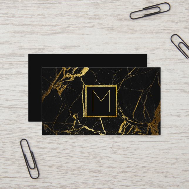 monogram gold on black marble business card (Front/Back In Situ)