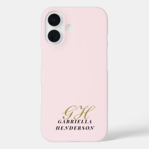 Monogram Gold Pastel Pink Black Minimalist Stylish iPhone 16 Case
