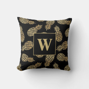 Monogram Gold Pineapples on Black Cushion