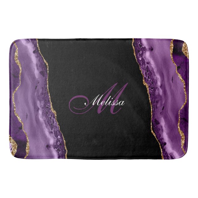 monogram gold purple agate bath mat (Front)