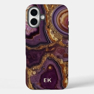 Monogram Gold Purple Geode Agate iPhone 16 Plus Case