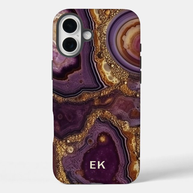 Monogram Gold Purple Geode Agate Case-Mate iPhone Case (Back)