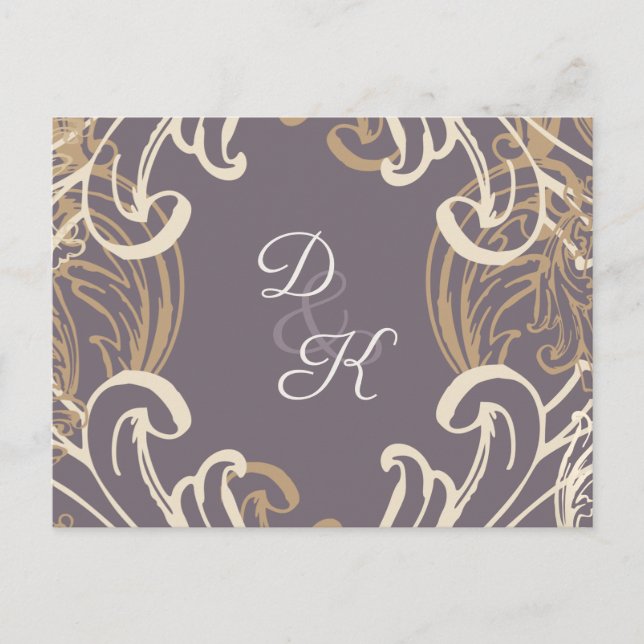 Monogram Gold Purple Vintage rsvp Postcard (Front)