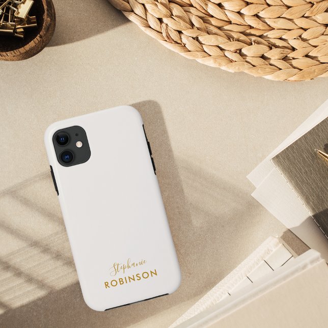 Monogram Gold Script Neutral Modern Minimalist  Case-Mate iPhone Case (Creator Uploaded)