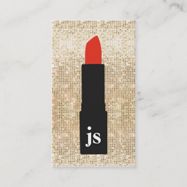 Monogram Gold Sequin Makeup Artist Lipstick Beauty Business Card (Front)