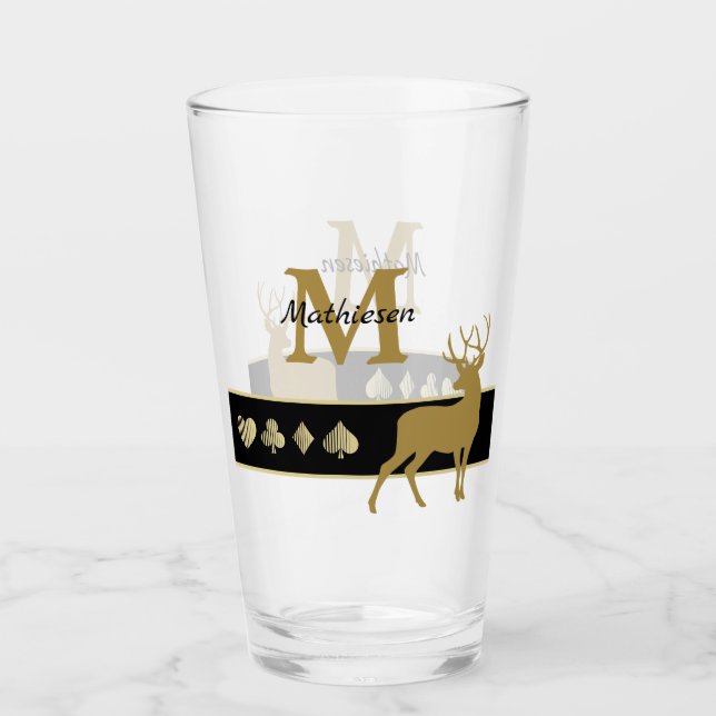 Monogram Gold Silhouette Buck Deer Glass (Front)