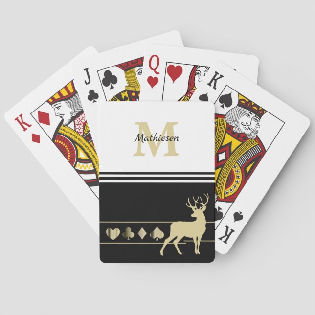 Monogram Gold Silhouette Buck Deer Playing Cards (Back)