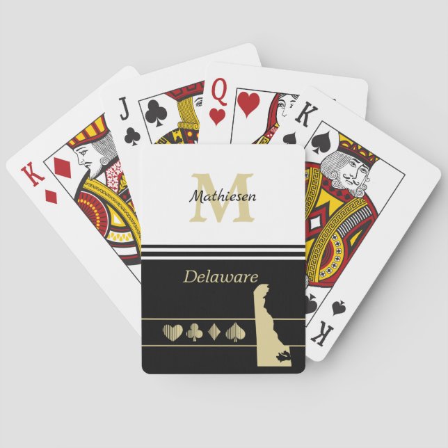 Monogram Gold Silhouette Delaware Playing Cards (Back)