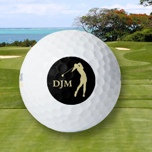Monogram Gold Silhouette Female Golfer Golf Balls