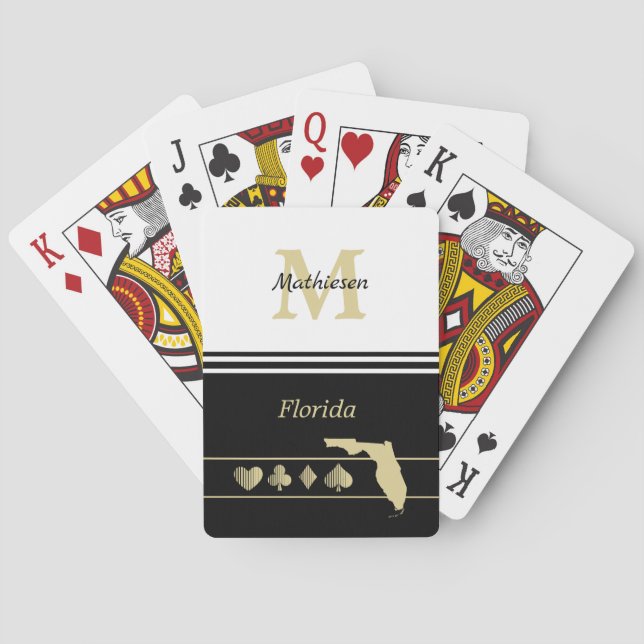 Monogram Gold Silhouette Florida Playing Cards (Back)