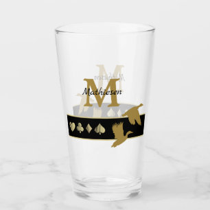 Monogram Gold Silhouette Flying Ducks Glass