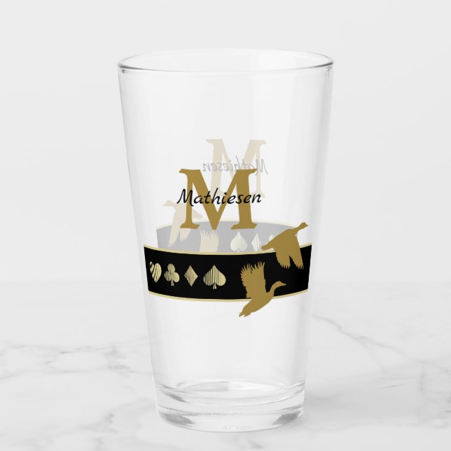 Monogram Gold Silhouette Flying Ducks Glass (Front)