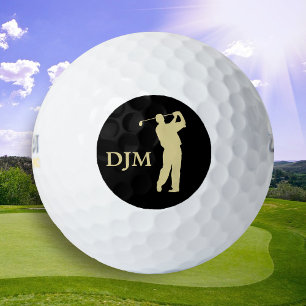 Monogram Gold Silhouette Golfer Golf Balls