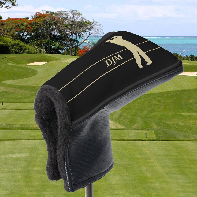 Monogram Gold Silhouette Golfer Golf Putter Cover (Creator Uploaded)