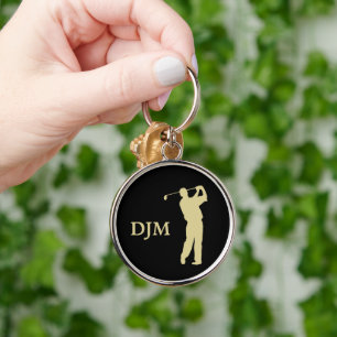 Monogram Gold Silhouette Golfer Key Ring