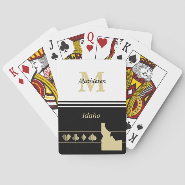 Monogram Gold Silhouette Idaho Playing Cards (Back)