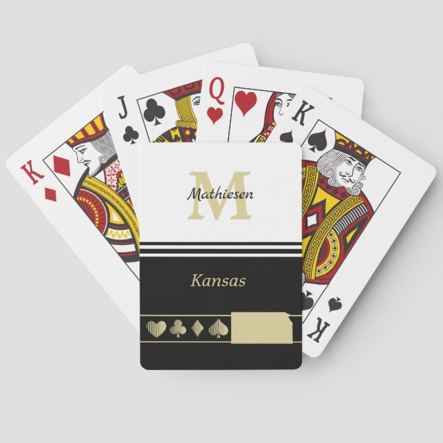 Monogram Gold Silhouette Kansas Playing Cards (Back)