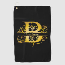 Monogram Gold Silhouette Letter B Golf Towel