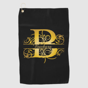 Monogram Gold Silhouette Letter B Golf Towel