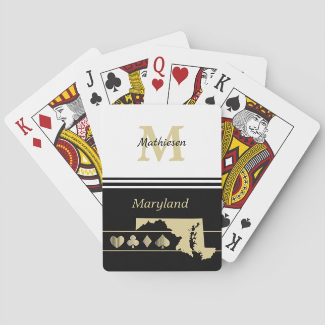 Monogram Gold Silhouette Maryland Playing Cards (Back)
