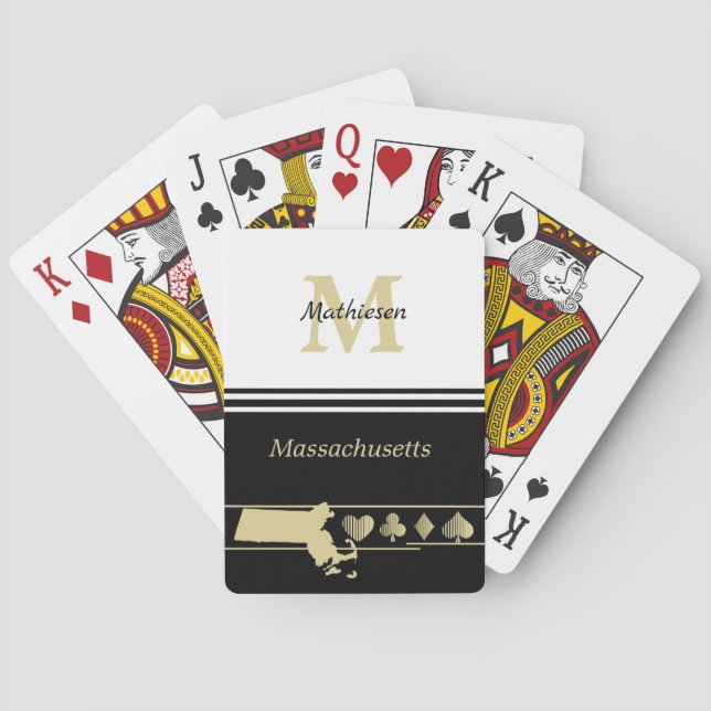 Monogram Gold Silhouette Massachusetts Playing Cards (Back)