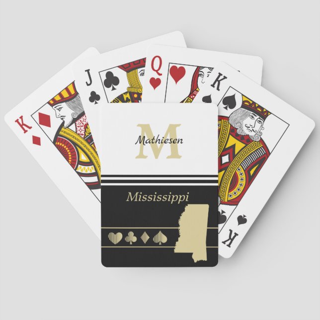 Monogram Gold Silhouette Mississippi Playing Cards (Back)
