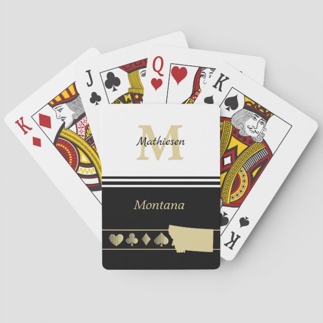 Monogram Gold Silhouette Montana Playing Cards (Back)
