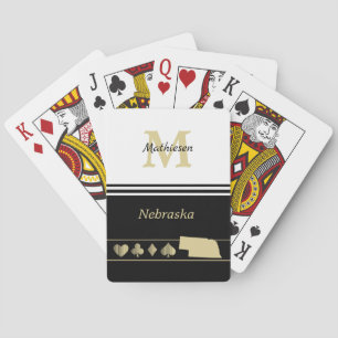 Monogram Gold Silhouette Nebraska Playing Cards