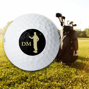 Monogram Gold Silhouette Old Time Golfer Golf Balls