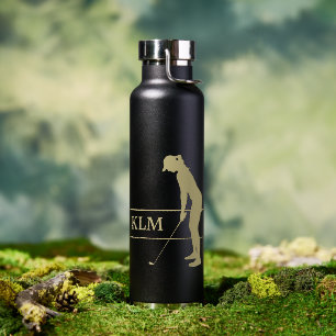 Monogram Gold Silhouette Woman Golfer Water Bottle