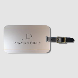 Monogram Gold Silver Look Elegant Modern Template Luggage Tag