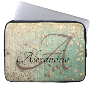Monogram Gold Stars on Sea Green           Laptop Sleeve